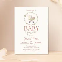 Boho Baby Girl Carriage Shower Invitation