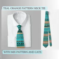 Teal Orange pattern  Neck Tie