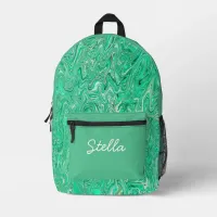 Liquid marble swirl lime green custom name printed backpack