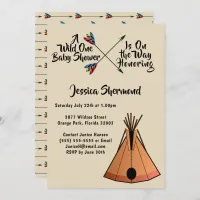 A Wild One Tribal Arrows & Teepee Tent Baby Shower Invitation