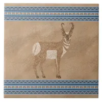 Southwest Pronghorn Antelope with Geometric Border Ceramic Tile