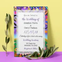 Pretty Colorful Boho Whimsical Tree Wedding Invitation