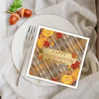 Fall Pumpkins And Foliage On Plaid Thanksgiving Napkins