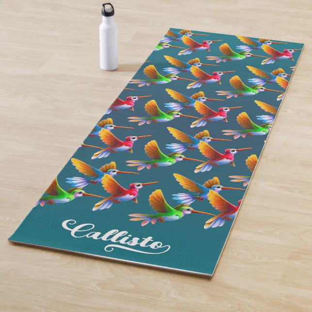 Colorful Hummingbirds in Flight Yoga Mat