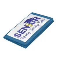 Senior 2025 Blue and Yellow Diploma and Grad Cap Trifold Wallet