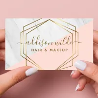 Geometric Marble Modern Blush Pink Gold Trendy Business Card