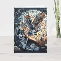 Owl and Wolf Mosaic Ai Art | Happy Birthday Card