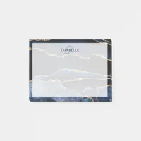 Navy Blue Gold Agate Marble Modern Monogram Post-it Notes