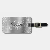 Girly Faux Silver Glitter and Shiny Foil Luggage Tag