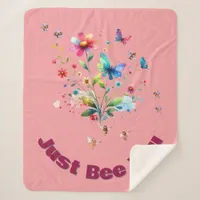 Simple Floral Watercolor Monogram Bee on pink  Sherpa Blanket