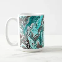 Teal and Black Marble Fluid Art Coffee Mug