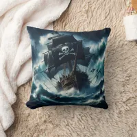 Majestic Pirate Ship Battling Stormy Seas Throw Pillow