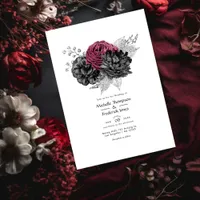 Marsala, Black and Silver Floral Wedding Invitation