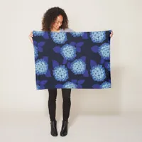 Navy Blue Hydrangea Flowers Floral Patterned Fleece Blanket