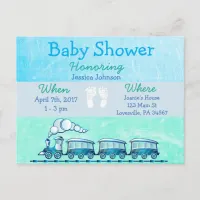 Baby Boy Train Blue Baby Shower Invitation