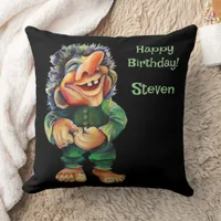 Scandinavian Funny Troll Illustration Watercolor Throw Pillow