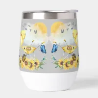 Cute Watercolor Cottagecore Yellow on grey | Thermal Wine Tumbler