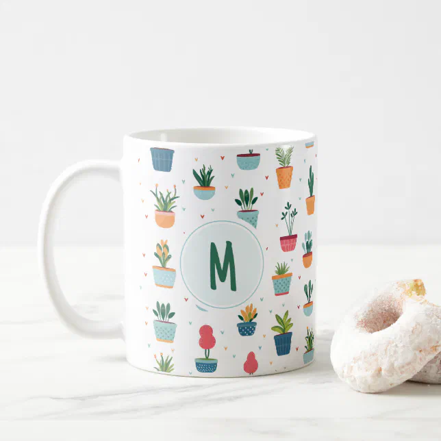 Cute Potted Plants Pattern Alphabet Coffee Mug