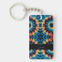 Black Blue Orange Pink Tie Dye Keychain