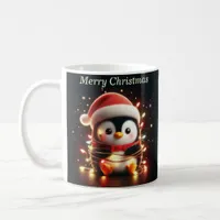 Cute Penguin Wrapped in Christmas Lights Coffee Mug