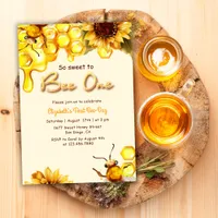 Yellow Honeycomb First Bee Day 1st Honey Birthday Invitation