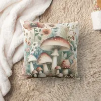 Cottage Core | Vintage Mushrooms and Flowers  Throw Pillow