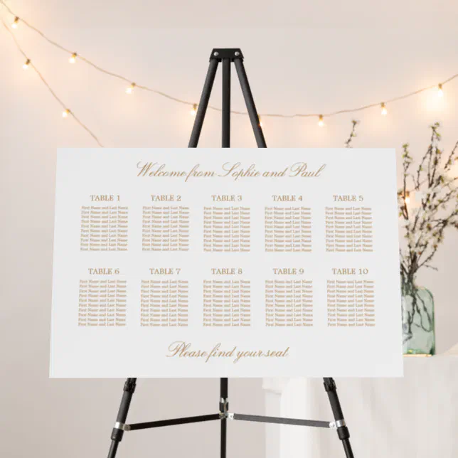 Golden Beige 10 Table Wedding Seating Chart Foam Board