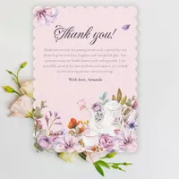 Tea Party Pink Watercolor Flowers Bridal Shower Thank You Card