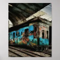 Abandoned Train with Graffiti Urban Street Art Poster