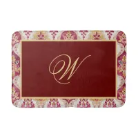 Boho Chic Red Berry and Gold Ikat Pattern Bath Mat