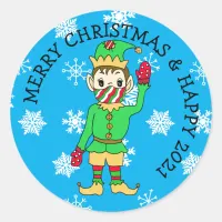 Cheers to a better 2021 Face Masked Elf Classic Round Sticker