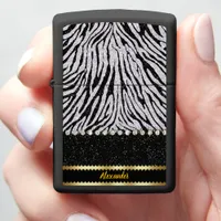 Black and white animal print fabric zippo lighter