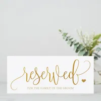 Wedding Hanging Reserved Sign - Faux Gold Foil Invitation