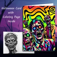 Spookie Zombies Halloween and Coloring Page Card