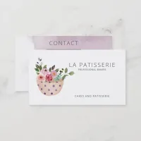 Modern Peach Watercolor Floral Bakery Pastry Chef Business Card