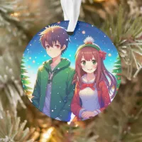 Cute Anime Couple Christmas Ornament