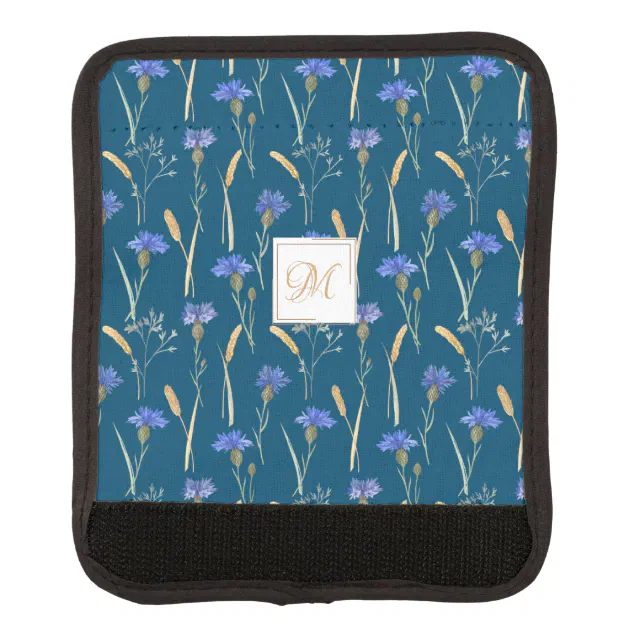 Blue Floral Wildflower Monogram Luggage Handle Wrap