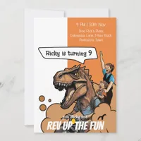 Motorbike Riding T-Rex Dino-Fueled Fun Birthday Invitation