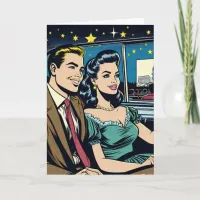 Happy Anniversary | Retro Couple at Drive-In Movie Card