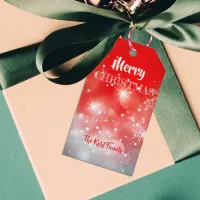 White Snowflakes and Lights on Red Christmas Gift Tags
