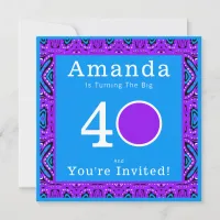 Purple White Blue Geometric Pattern 40th Birthday Invitation