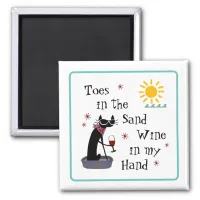 Toes in the Sand Wine in My Hand Funny Beach Cat Magnet
