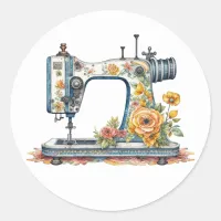 Pretty Floral Antique Sewing Machine Christmas Classic Round Sticker