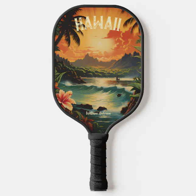 Vintage Hawaiian Art Hawaii Beach Pickleball Paddle