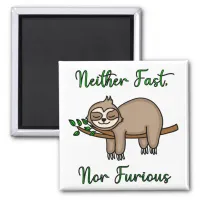 Neither Fast nor Furious Lazy Sloth on Tree Branch Magnet