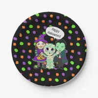 Happy Halloween Vampire, Witch, Mummy Polka Dot Paper Plates