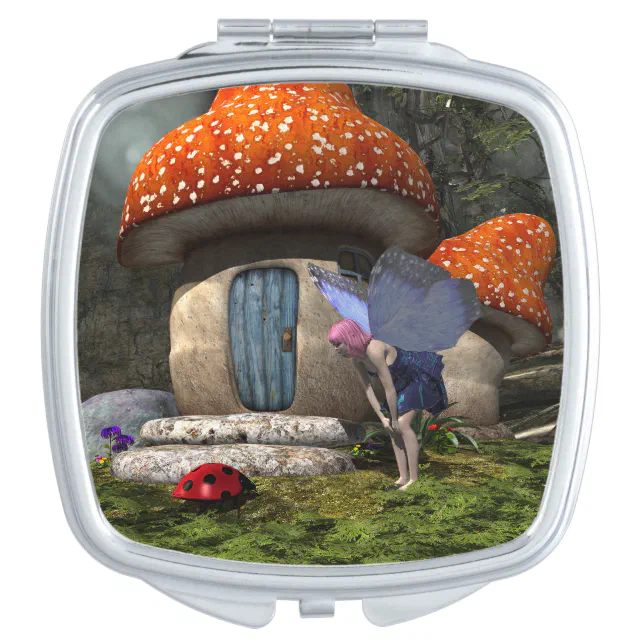 Cute Pink-Haired Fairy Meets Ladybug Compact Mirror