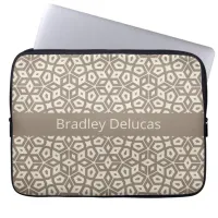 Two-Tone Taupe Cotta Mosaic with Dark Name Stripe Laptop Sleeve
