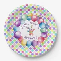 Cute Colorful Watercolor Bunny and Polka Dots Paper Plates