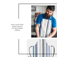 Blue Gold and White Beach Color Stripes Apron